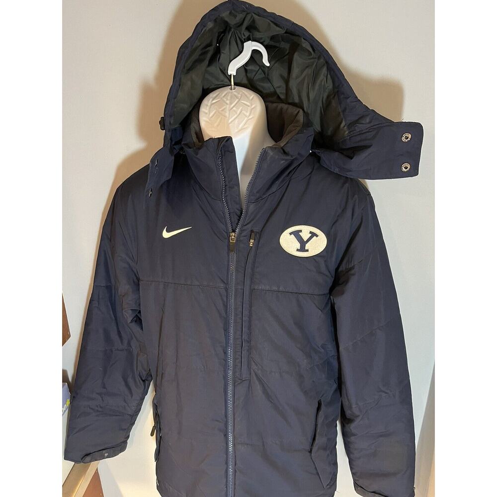Nike Storm Fit BYU Cougars Full Zip Down Puffer Hooded Jacket Small Insulated